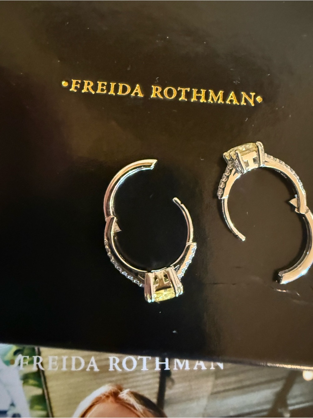 Freida Rothman 925 Sterling Silver Canary Yellow CZ Pavé Hoop Earrings - Picture 3 of 4
